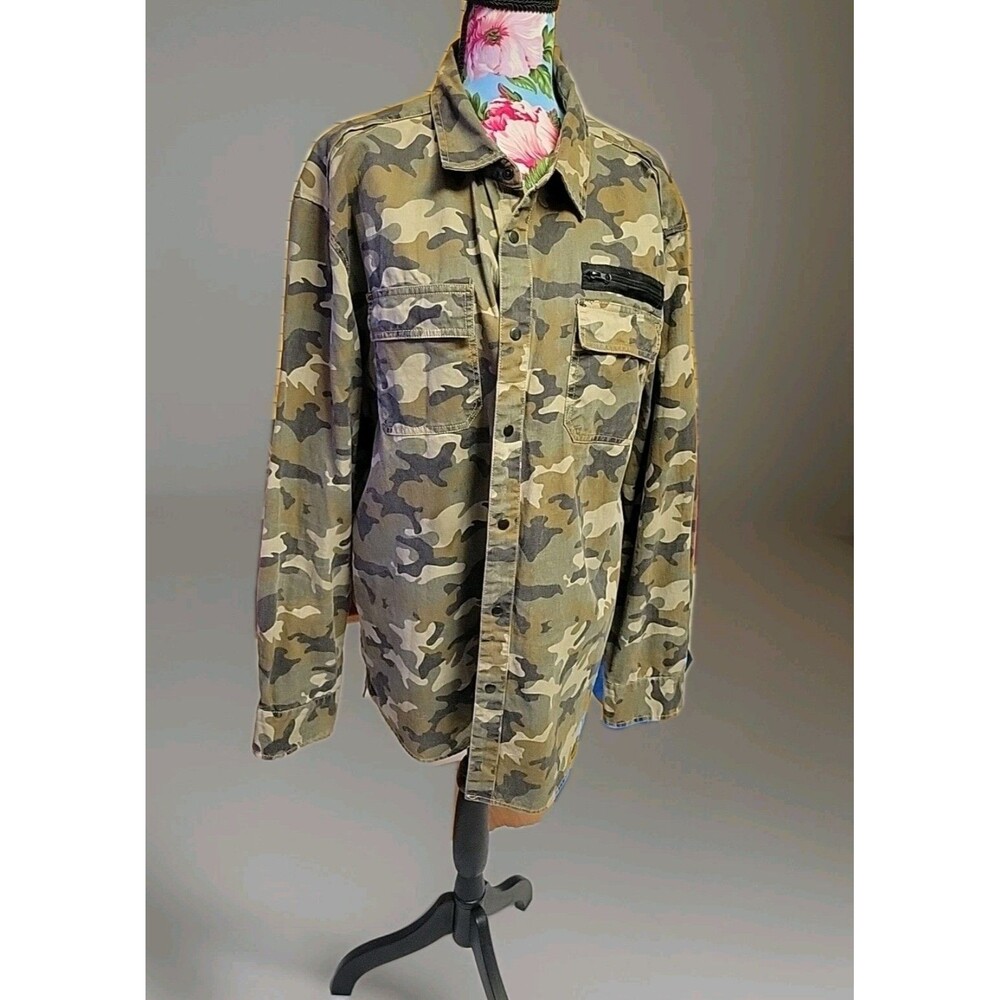 Carbon Shirt Mens XL Camouflage Snap Closure Spread Collar Zippers